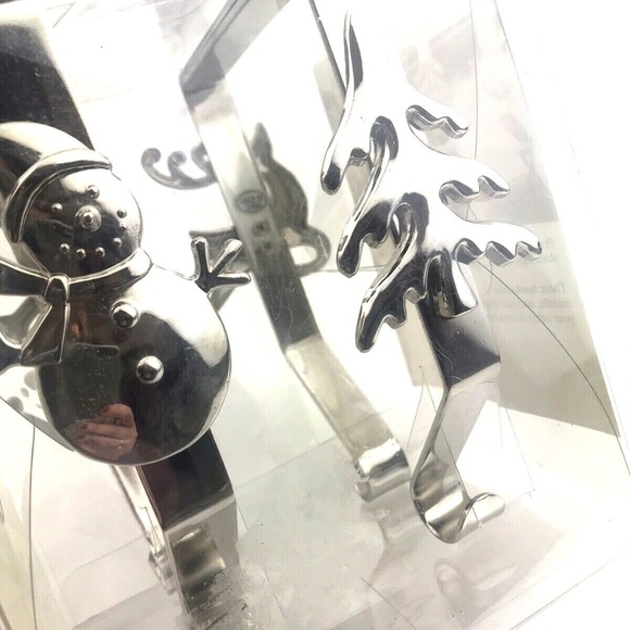 Christmas Stocking holder hanger Holiday Inspirations Silver 4 pack Snowman Deer - Picture 5 of 7